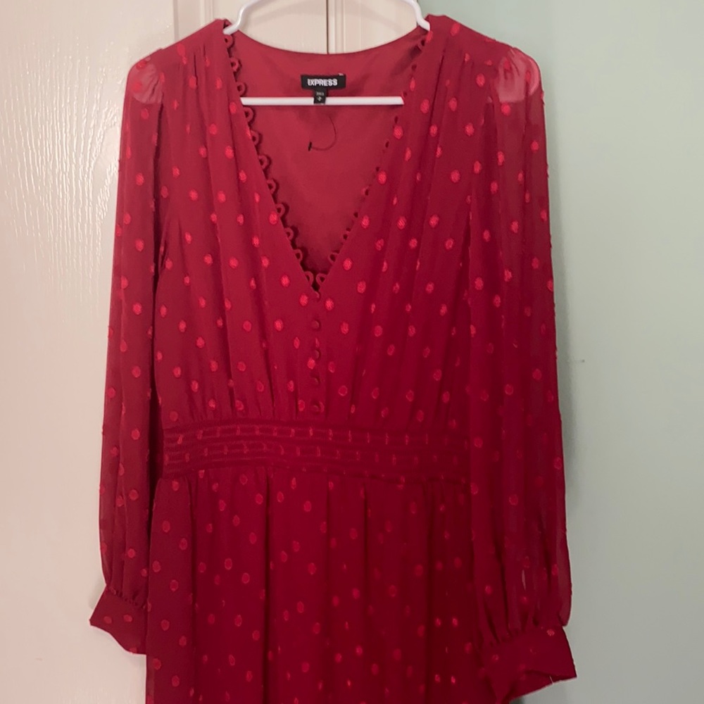 Red Express Long Sleeve Midi Dress